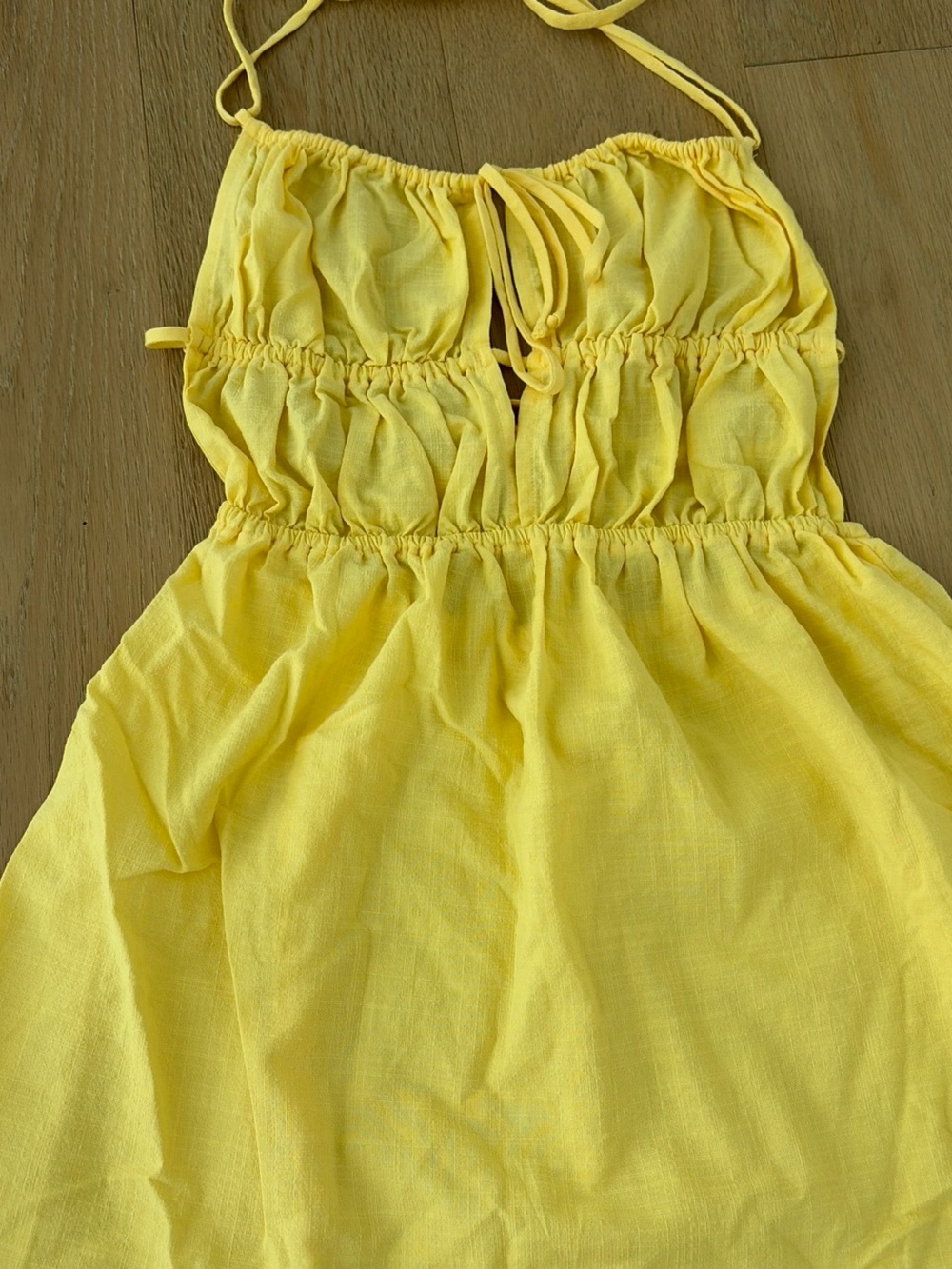 Yellow Backless Halter Mini Dress XS